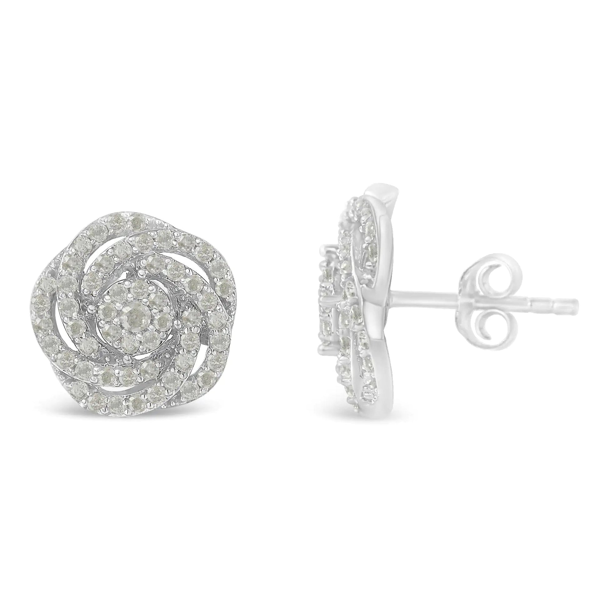 10k White Gold Rose - Cut Diamond Floral Cluster Earrings (1 cttw, I - J Color, I2 - I3 Clarity) - Jaazi Intl