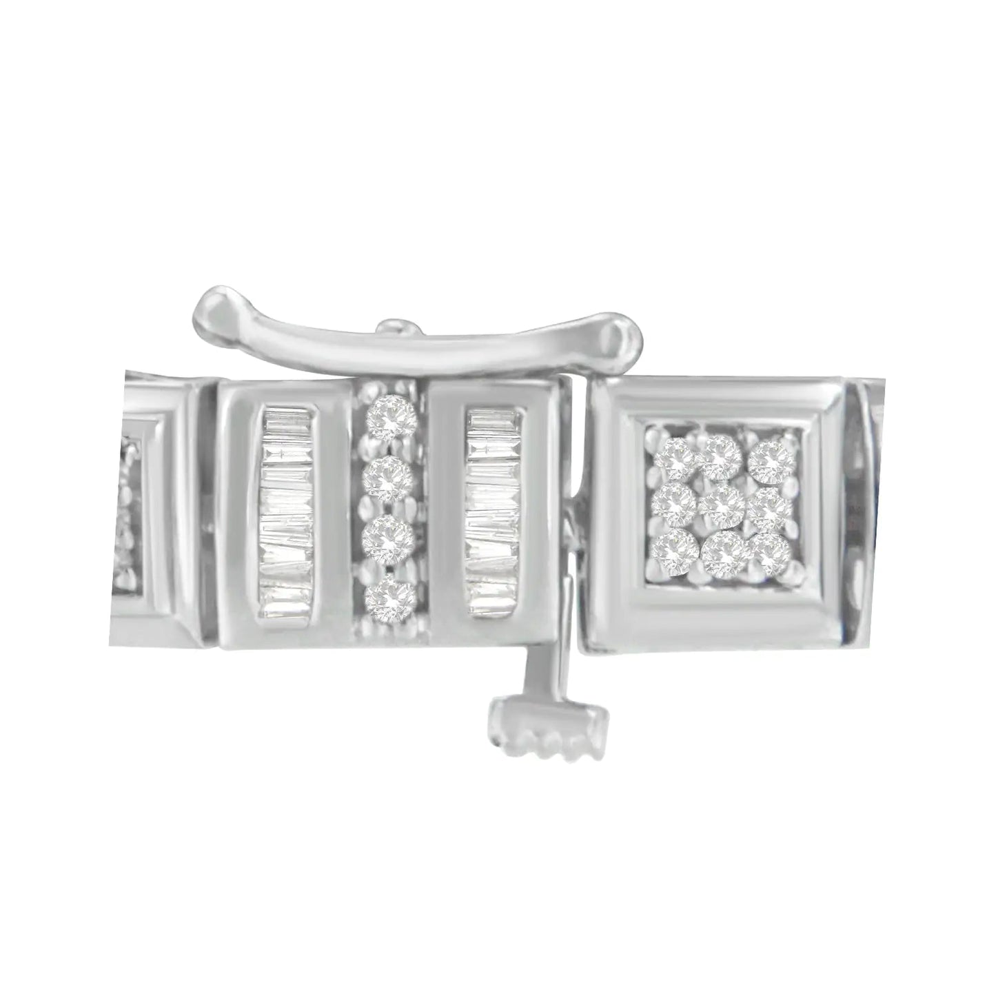 10K White Gold Round and Baguette Cut Diamond Bracelet (2.00 cttw, H - I Color, I2 - I3 Clarity) - Jaazi Intl