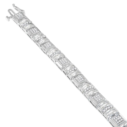 10K White Gold Round and Baguette Cut Diamond Bracelet (2.00 cttw, H - I Color, I2 - I3 Clarity) - Jaazi Intl