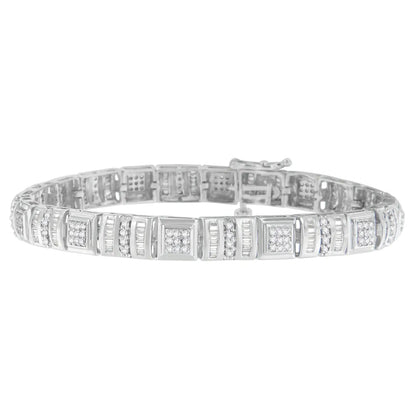 10K White Gold Round and Baguette Cut Diamond Bracelet (2.00 cttw, H - I Color, I2 - I3 Clarity) - Jaazi Intl