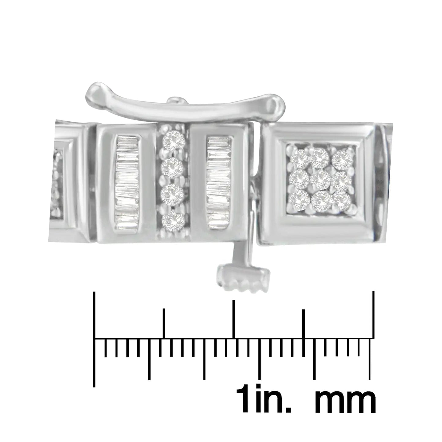 10K White Gold Round and Baguette Cut Diamond Bracelet (2.00 cttw, H - I Color, I2 - I3 Clarity) - Jaazi Intl