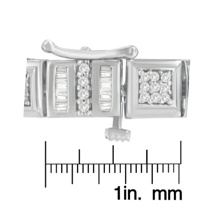 10K White Gold Round and Baguette Cut Diamond Bracelet (2.00 cttw, H - I Color, I2 - I3 Clarity) - Jaazi Intl