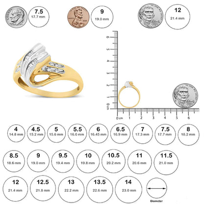 10K Yellow and White Gold 1.00 Cttw Round And Baguette - Cut Diamond Accent Bypass Ring (H - I Color, I2 - I3 Clarity) - Jaazi Intl