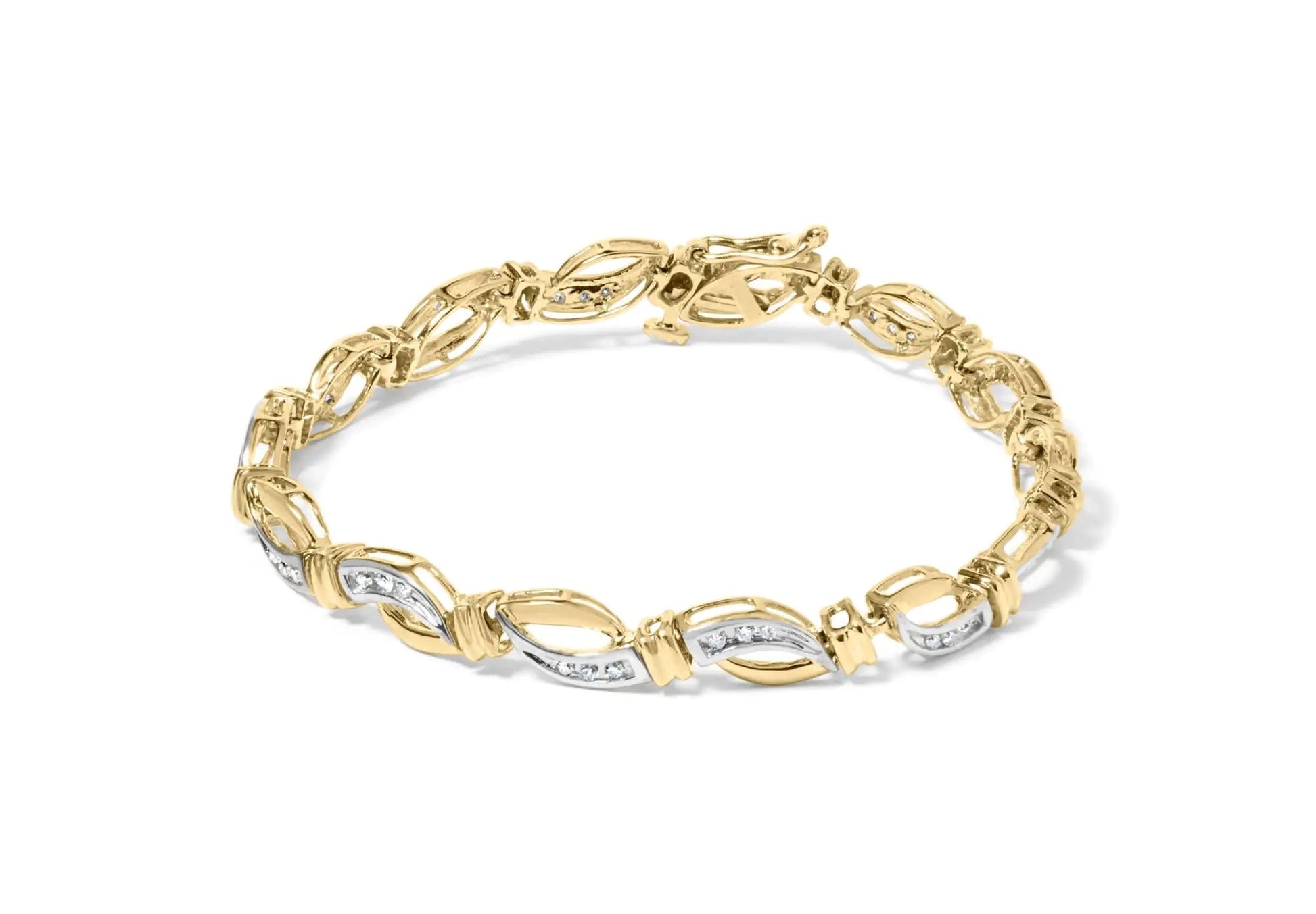 10K Yellow and White Gold 1/2 Cttw Channel Set Diamond Infinity Link 7" Tennis Bracelet (H - I Color, I1 - I2 Clarity) - Jaazi Intl