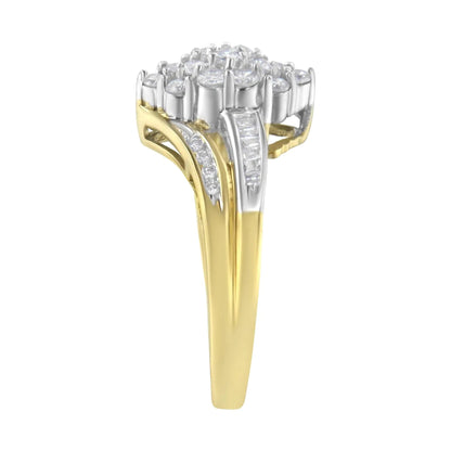 10K Yellow and White Gold 1/2 Cttw Diamond Marquise Shaped Cluster Split Shank Ring (H - I Color, SI2 - I1 Clarity) - Jaazi Intl