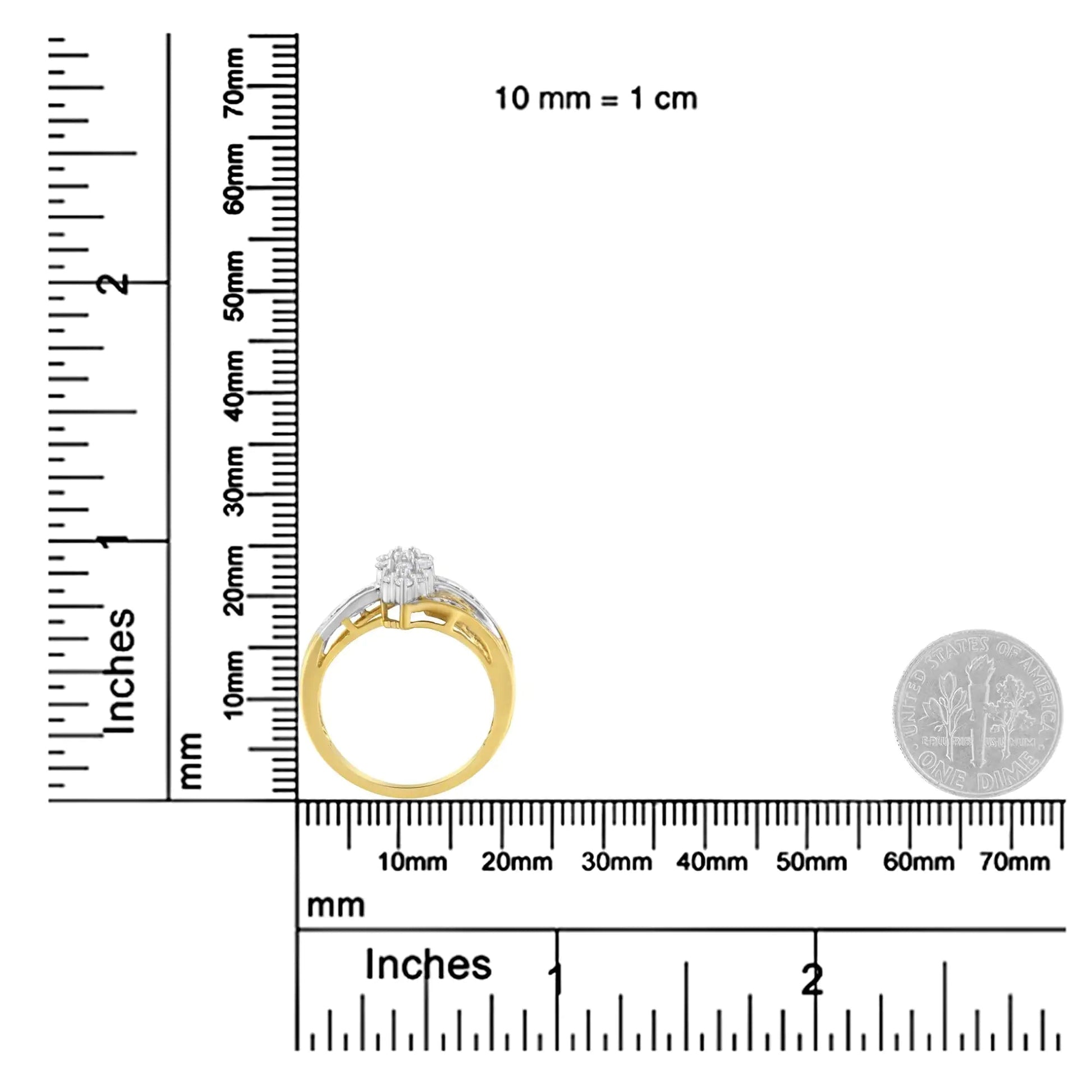 10K Yellow and White Gold 1/2 Cttw Diamond Marquise Shaped Cluster Split Shank Ring (H - I Color, SI2 - I1 Clarity) - Jaazi Intl