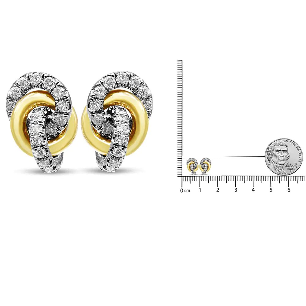 10K Yellow and White Gold 1/2 Cttw Diamond Triple Interlocking Knot Earrings (I - J Color, I1 - I2 Clarity) - Jaazi Intl