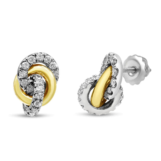 10K Yellow and White Gold 1/2 Cttw Diamond Triple Interlocking Knot Earrings (I - J Color, I1 - I2 Clarity) - Jaazi Intl