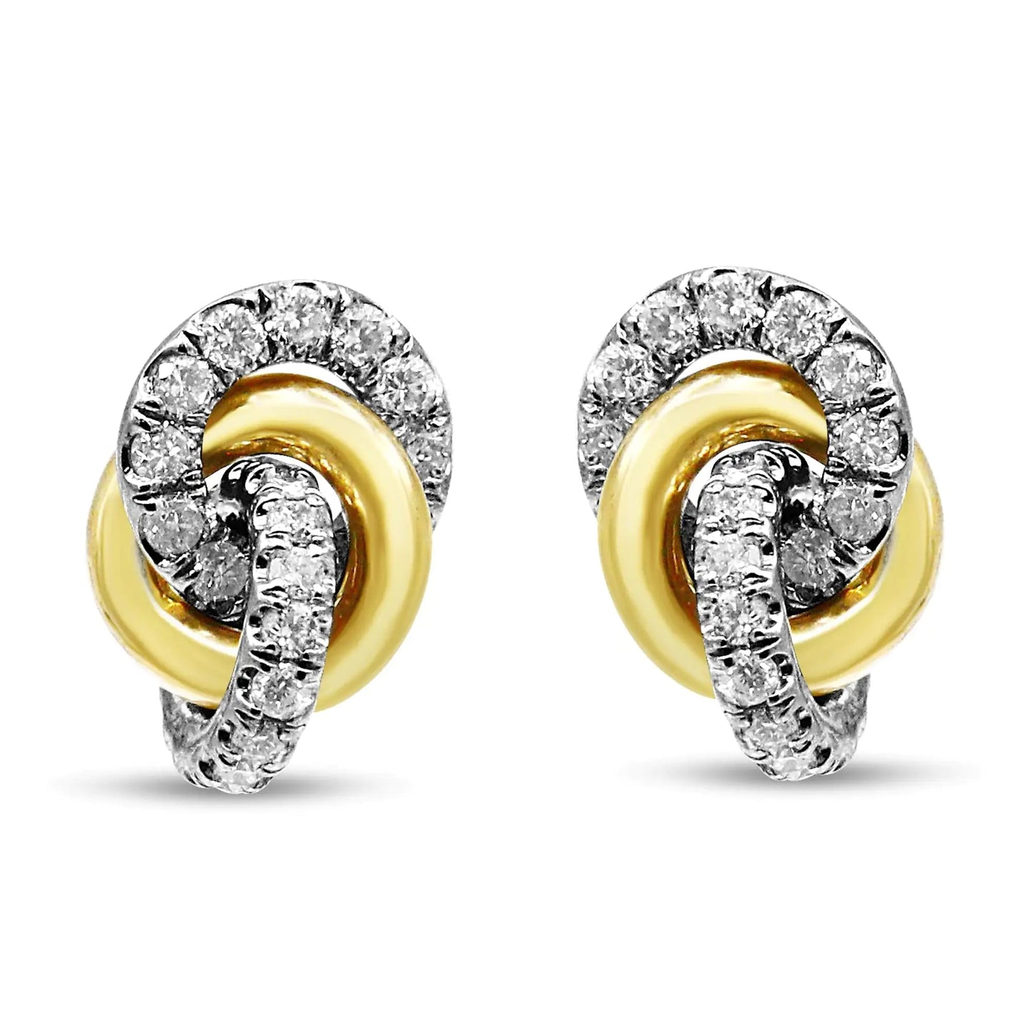 10K Yellow and White Gold 1/2 Cttw Diamond Triple Interlocking Knot Earrings (I - J Color, I1 - I2 Clarity) - Jaazi Intl