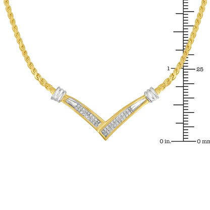 10K Yellow and White Gold 1/2 Cttw Princess Cut Diamond Channel - Set “V” Shape 18" Franco Chain Necklace (H - I Color, SI2 - I1 Clarity) - Jaazi Intl