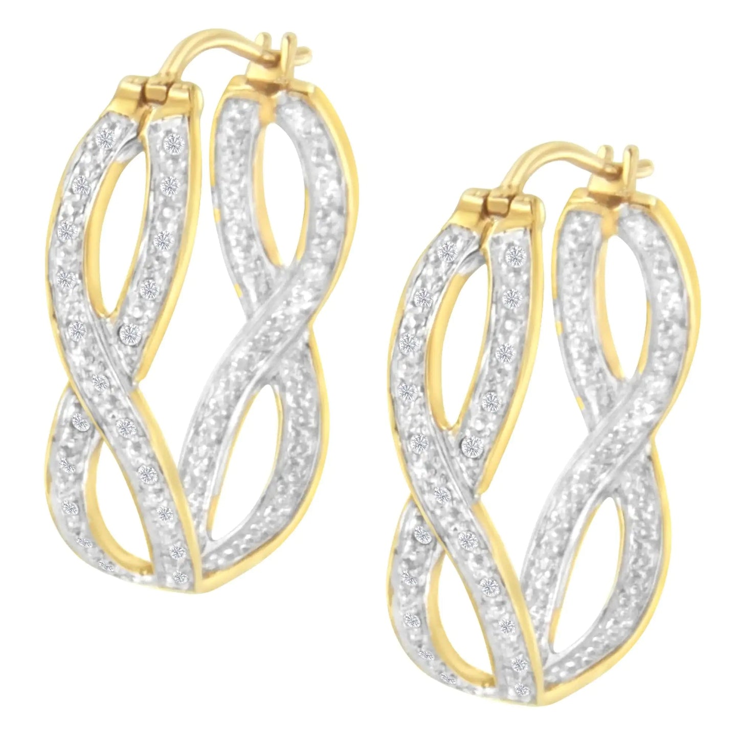 10K Yellow and White Gold 1/4 cttw Diamond Double Infinity Hoop Earrings (I - J Clarity, I1 - I2 Color) - Jaazi Intl