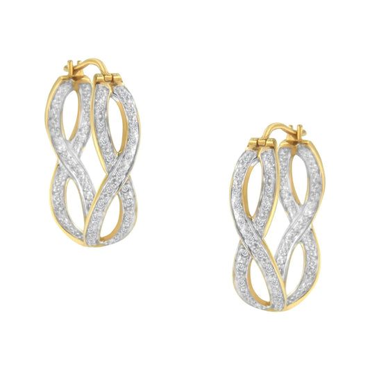 10K Yellow and White Gold 1/4 cttw Diamond Double Infinity Hoop Earrings (I - J Clarity, I1 - I2 Color) - Jaazi Intl