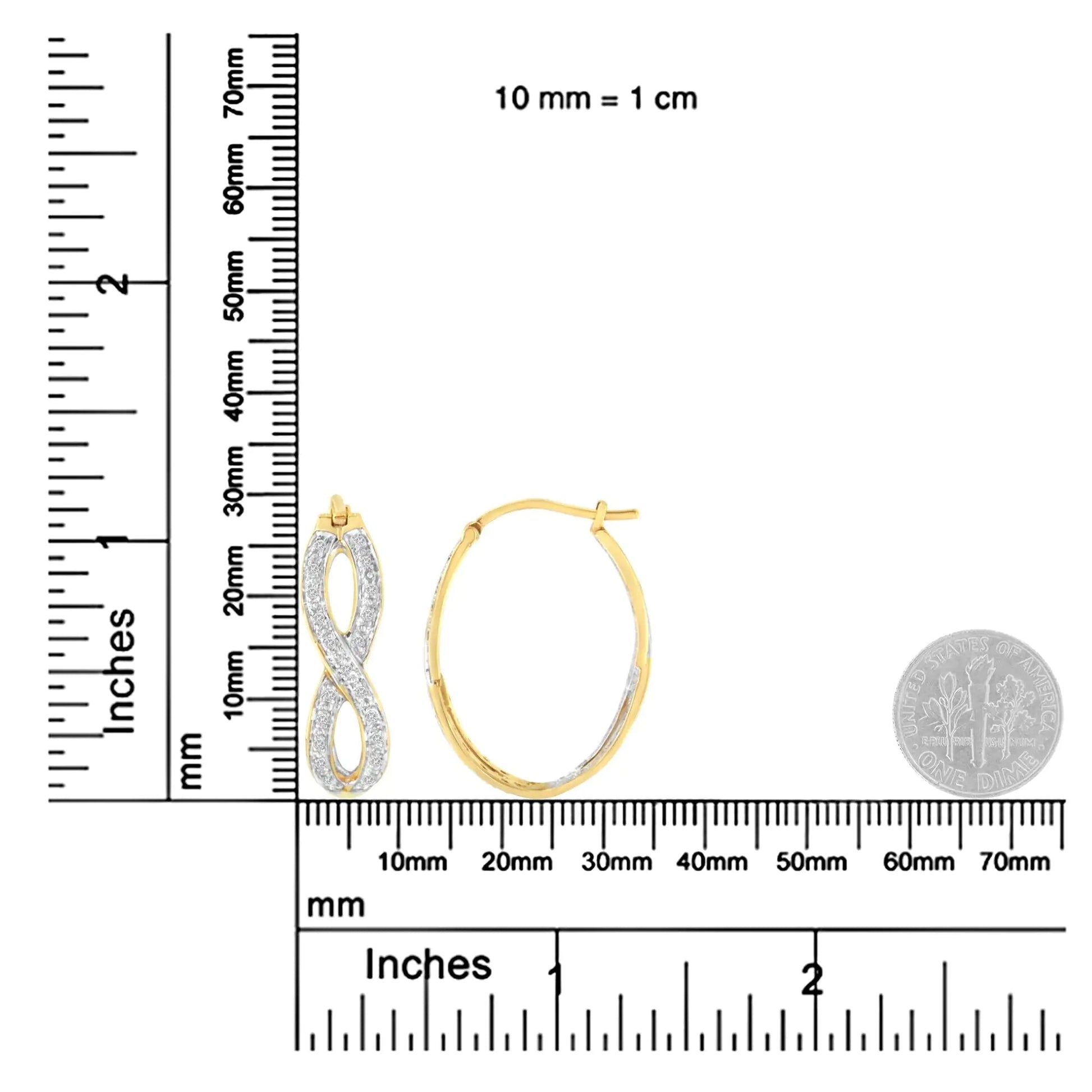 10K Yellow and White Gold 1/4 cttw Diamond Double Infinity Hoop Earrings (I - J Clarity, I1 - I2 Color) - Jaazi Intl