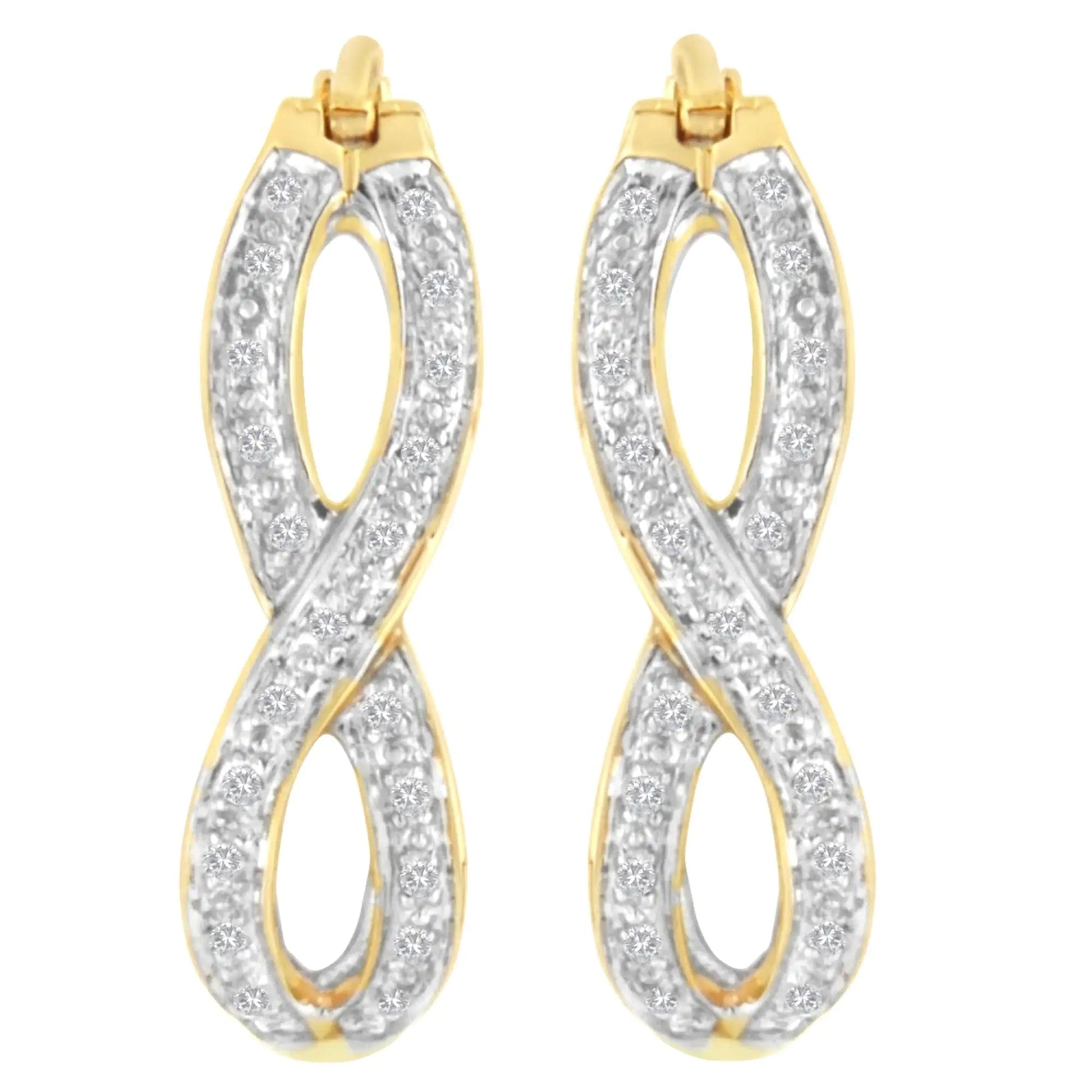 10K Yellow and White Gold 1/4 cttw Diamond Double Infinity Hoop Earrings (I - J Clarity, I1 - I2 Color) - Jaazi Intl