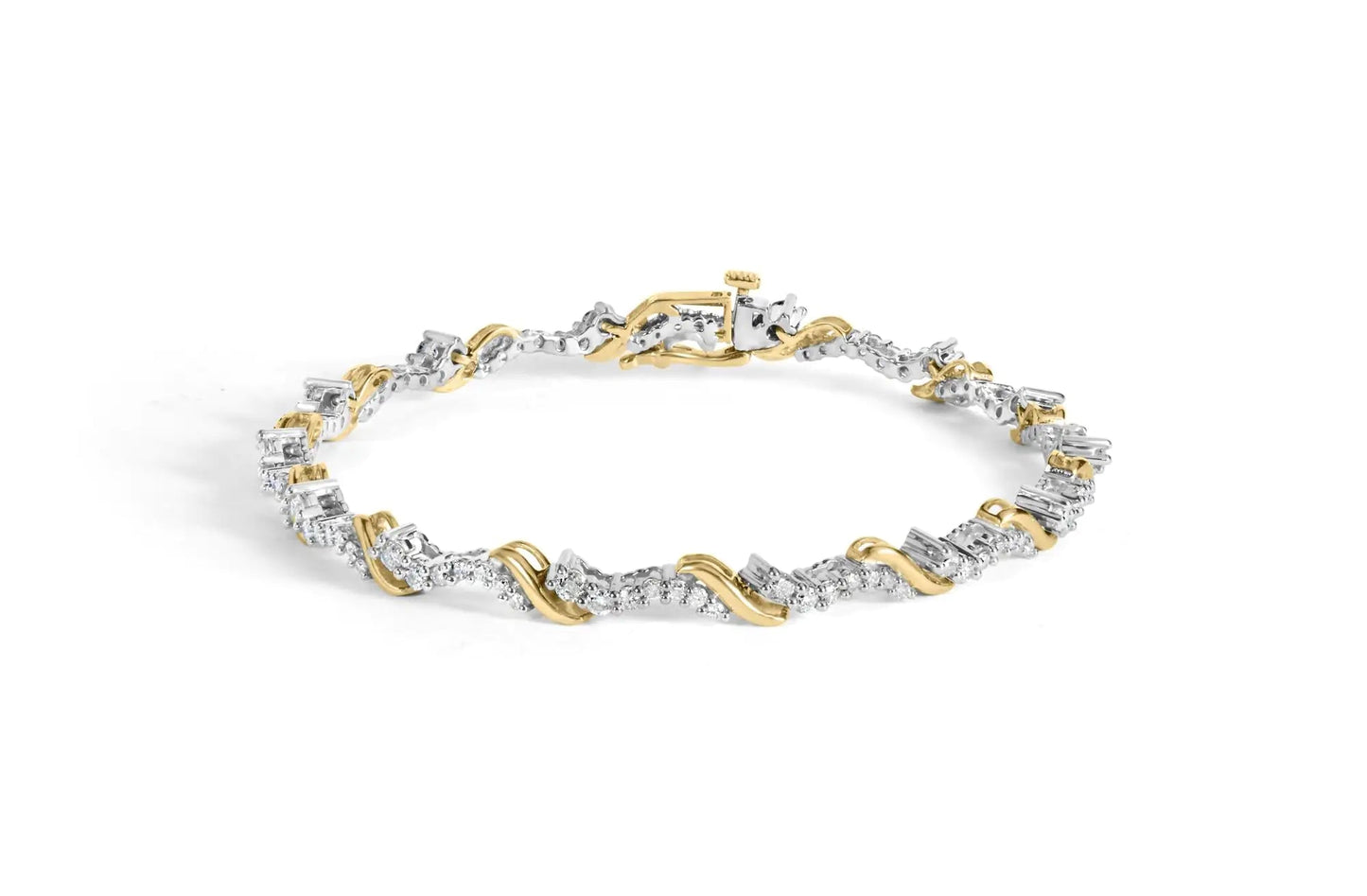 10K Yellow and White Gold 2.00 Cttw Diamond "S" Link 7" Bracelet (H - I Color, I2 - I3 Clarity) - Jaazi Intl