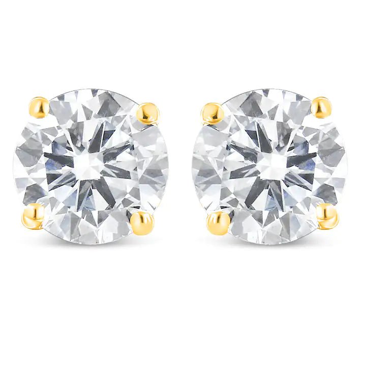 10K Yellow Gold 1 - 1/2 Cttw Round Brilliant - Cut Near Colorless Diamond Classic 4 - Prong Stud Earrings with Screw Backs (J - K Color, I1 - I2 Clarity) - Jaazi International