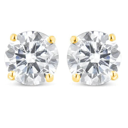 10K Yellow Gold 1 - 1/2 Cttw Round Brilliant - Cut Near Colorless Diamond Classic 4 - Prong Stud Earrings with Screw Backs (J - K Color, I1 - I2 Clarity) - Jaazi International