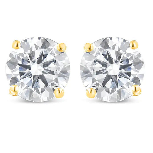 10K Yellow Gold 1 - 1/2 Cttw Round Brilliant - Cut Near Colorless Diamond Classic 4 - Prong Stud Earrings with Screw Backs (J - K Color, I1 - I2 Clarity) - Jaazi International