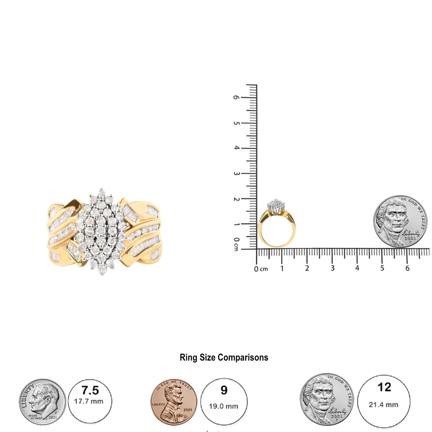 10K Yellow Gold 1 Cttw Diamond Pear Shaped Cluster Cluster Cocktail Ring (H - I Color, I2 - I3 Clarity) - Jaazi Intl