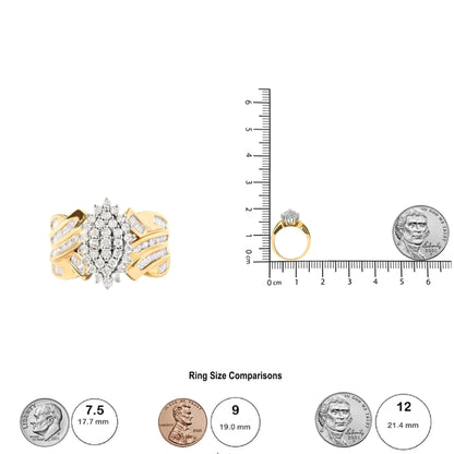 10K Yellow Gold 1 Cttw Diamond Pear Shaped Cluster Cluster Cocktail Ring (H - I Color, I2 - I3 Clarity) - Jaazi Intl