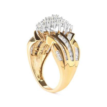 10K Yellow Gold 1 Cttw Diamond Pear Shaped Cluster Cluster Cocktail Ring (H - I Color, I2 - I3 Clarity) - Jaazi Intl