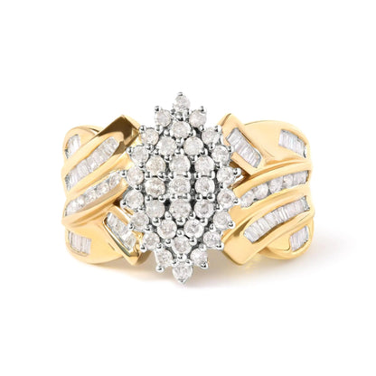 10K Yellow Gold 1 Cttw Diamond Pear Shaped Cluster Cluster Cocktail Ring (H - I Color, I2 - I3 Clarity) - Jaazi Intl