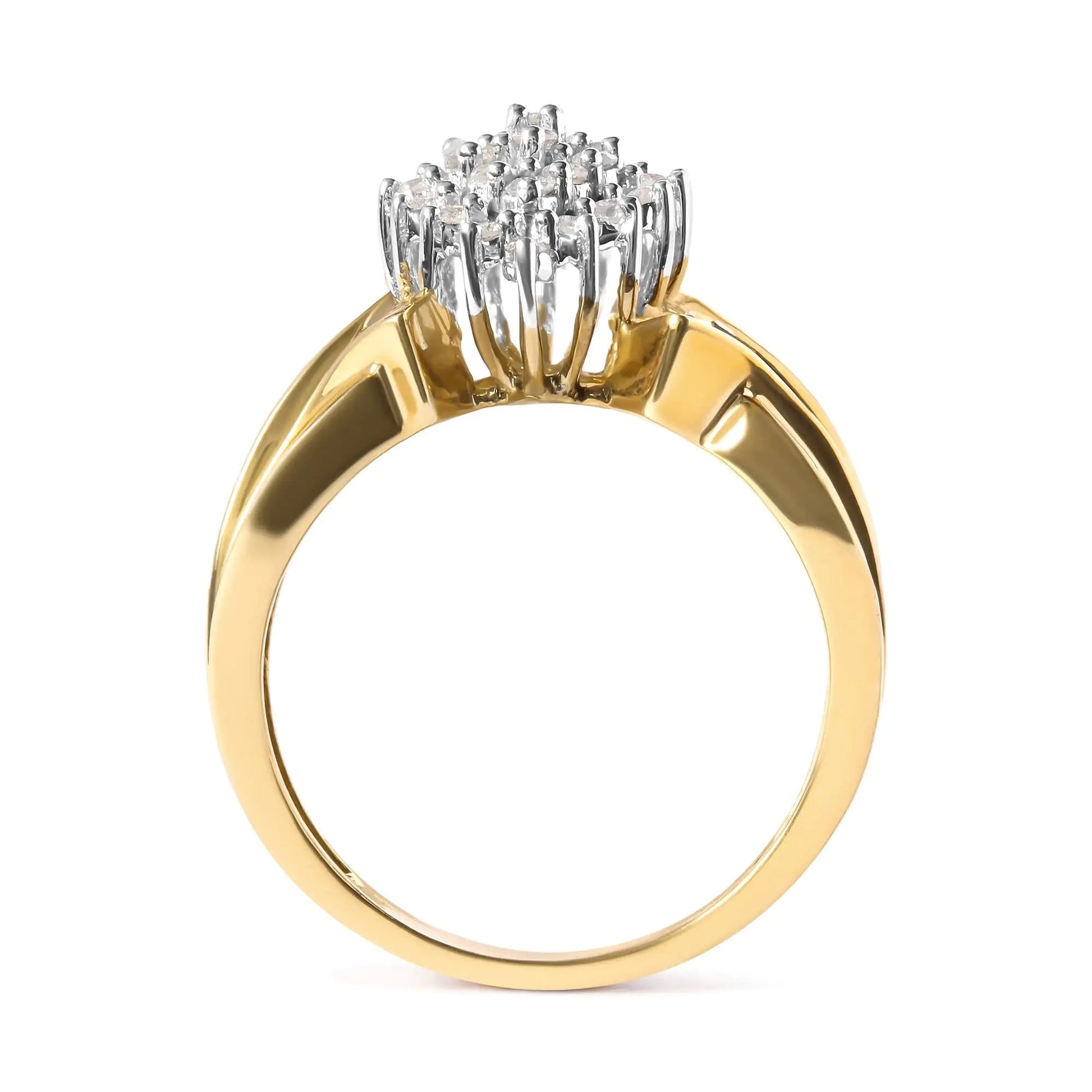 10K Yellow Gold 1 Cttw Diamond Pear Shaped Cluster Cluster Cocktail Ring (H - I Color, I2 - I3 Clarity) - Jaazi Intl