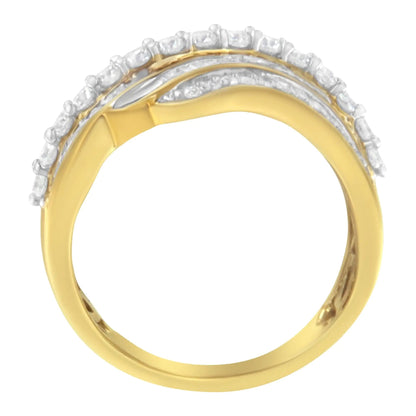 10K Yellow Gold 1.0 Cttw Baguette and Round Diamond Multi - Row Wave Bypass Ring (I - J Color, I1 - I2 Clarity) - Jaazi Intl