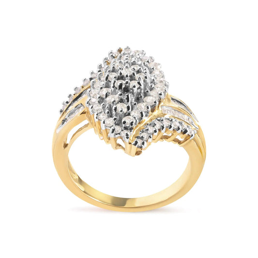 10K Yellow Gold 1.0 Cttw Diamond Cluster and Halo Ring (H - I Color, SI2 - I1 Clarity) - Jaazi Intl