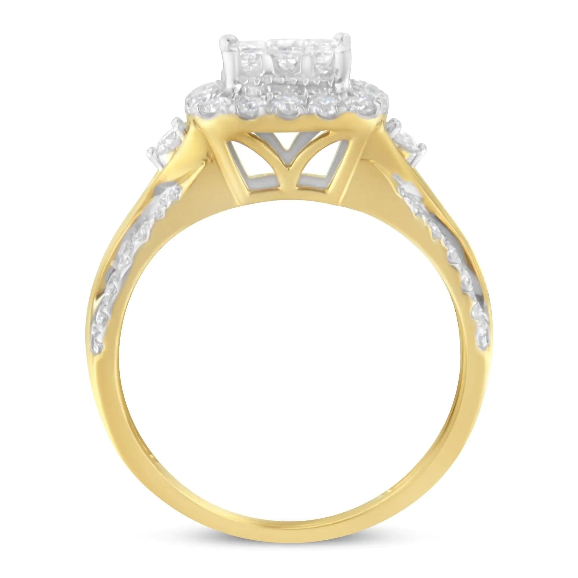 10K Yellow Gold 1.0 Cttw Diamond Composite Cushion - Shape Halo 3 - Band - Look Engagement Ring (H - I Color, SI1 - SI2 Clarity) - Jaazi Intl