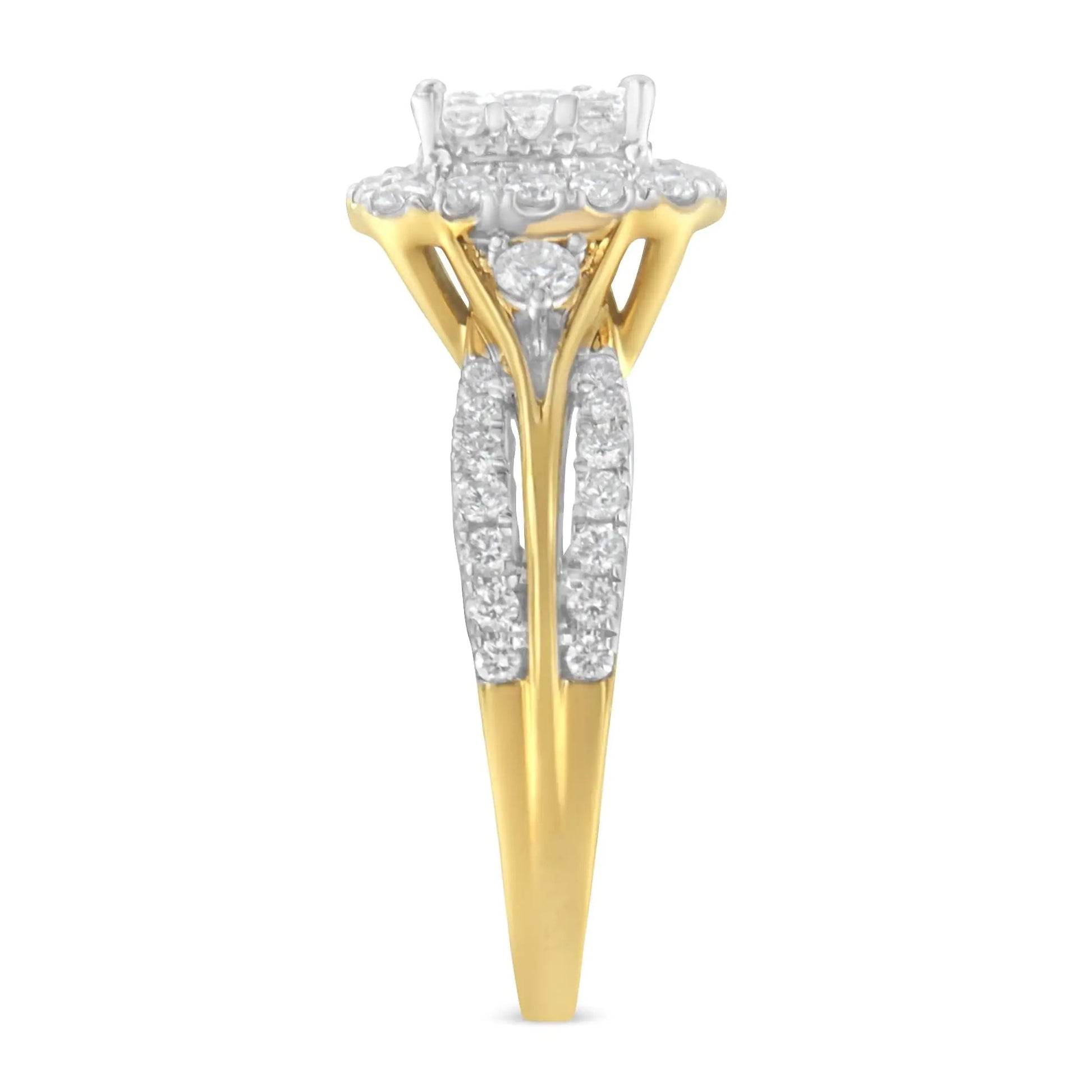 10K Yellow Gold 1.0 Cttw Diamond Composite Cushion - Shape Halo 3 - Band - Look Engagement Ring (H - I Color, SI1 - SI2 Clarity) - Jaazi Intl