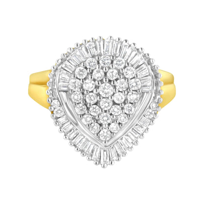 10K Yellow Gold 1.0 Cttw Round and Baguette Cut Diamond Oval Shaped Cluster Ring (I - J Color, I1 - I2 Clarity) - Jaazi Intl