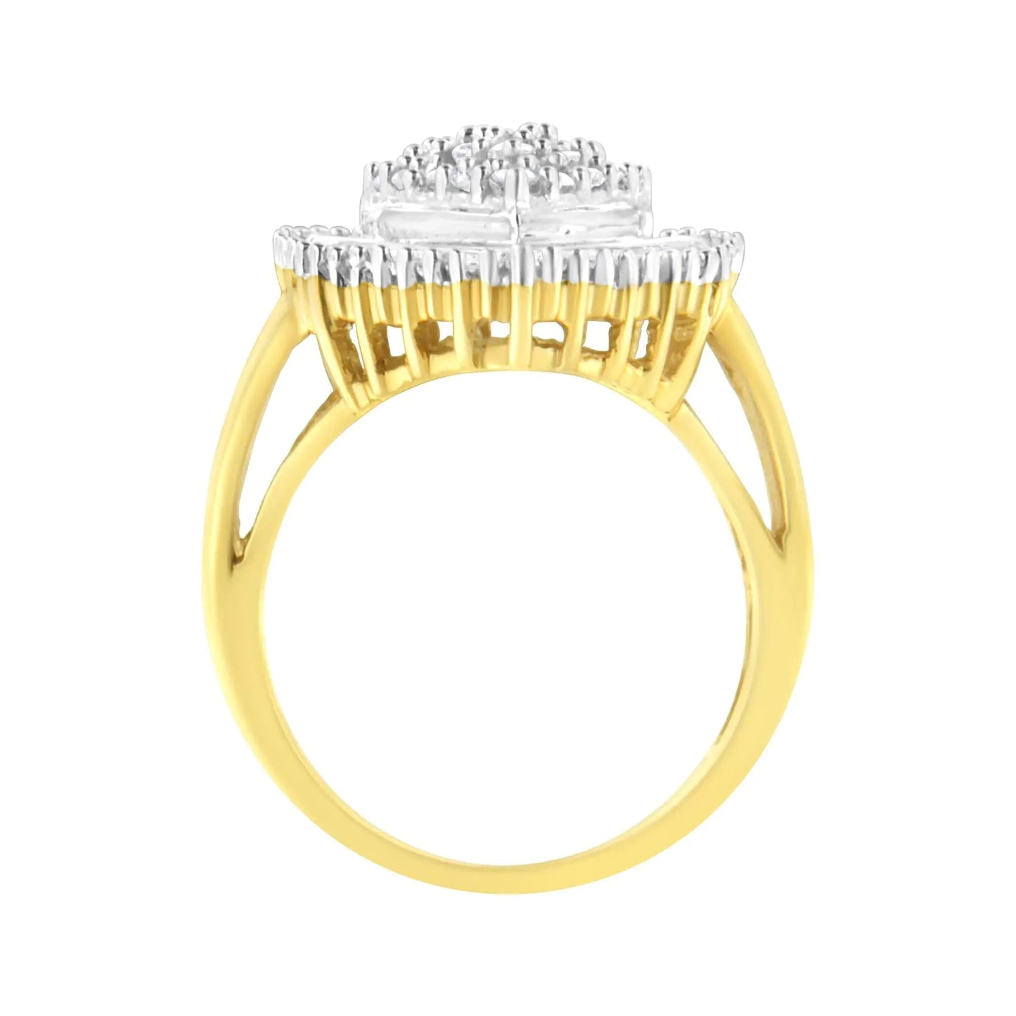 10K Yellow Gold 1.0 Cttw Round and Baguette Cut Diamond Oval Shaped Cluster Ring (I - J Color, I1 - I2 Clarity) - Jaazi Intl