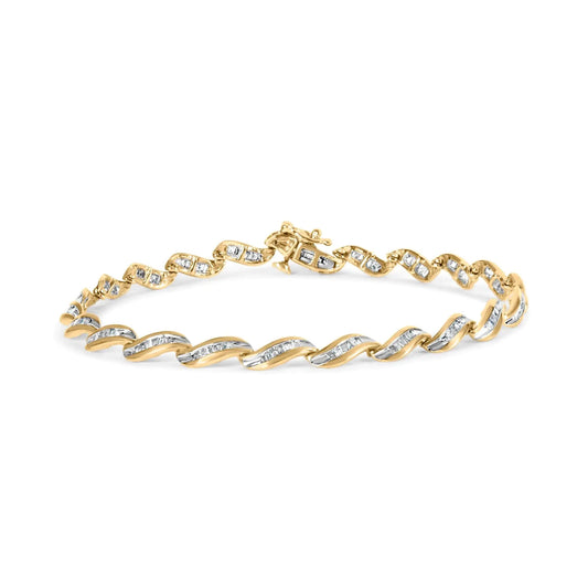 10k Yellow Gold 1.00 Cttw Baguette - Cut Diamond Spiral Link 7.50" Bracelet (I - J Color, I1 - I2 Clarity) - Jaazi Intl