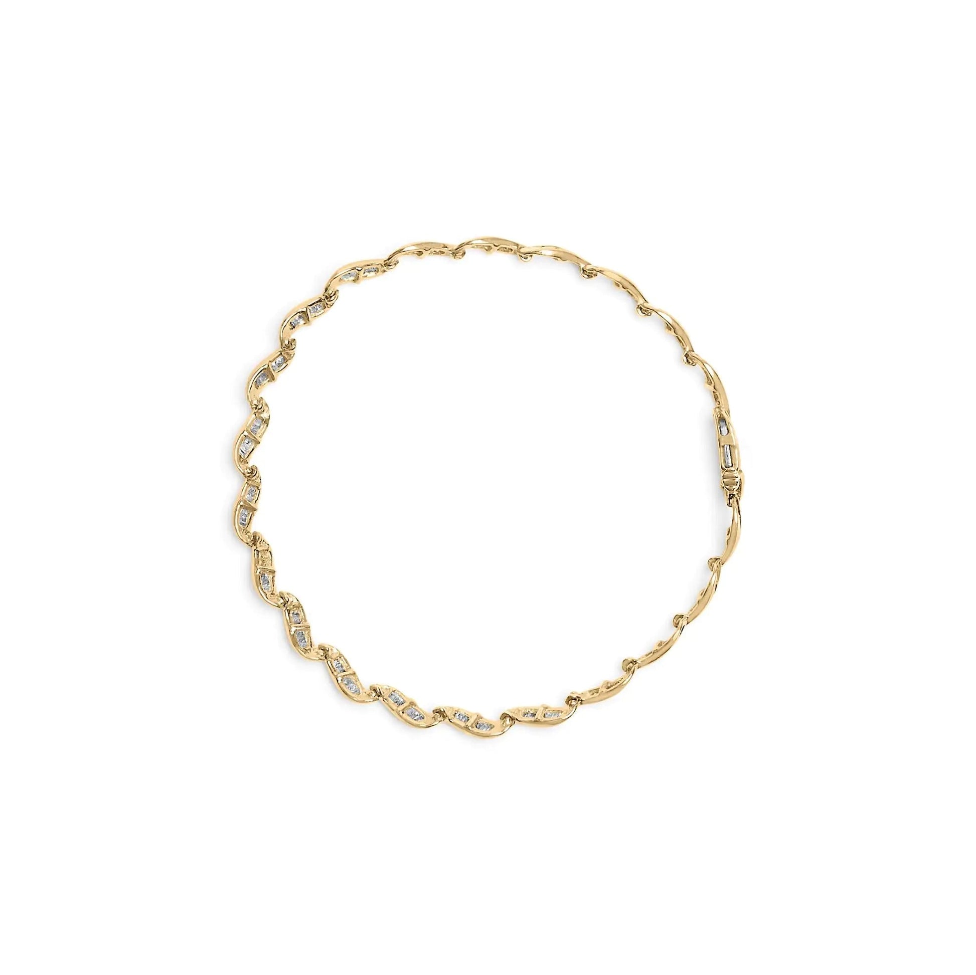 10k Yellow Gold 1.00 Cttw Baguette - Cut Diamond Spiral Link 7.50" Bracelet (I - J Color, I1 - I2 Clarity) - Jaazi Intl