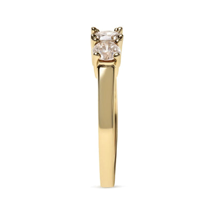 10K Yellow Gold 1.00 Cttw Champagne Diamond 3 - Stone Band Ring (J - K Color, I1 - I2 Clarity) - Jaazi Intl