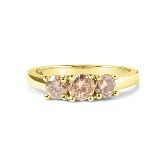 10K Yellow Gold 1.00 Cttw Champagne Diamond 3 - Stone Band Ring (J - K Color, I1 - I2 Clarity) - Jaazi Intl