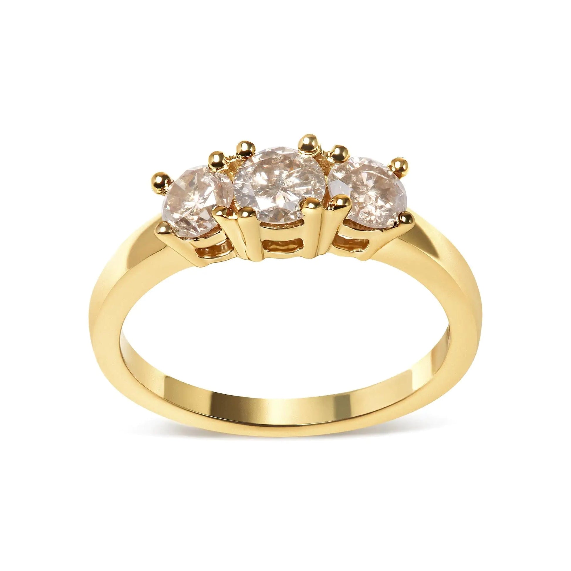 10K Yellow Gold 1.00 Cttw Champagne Diamond 3 - Stone Band Ring (J - K Color, I1 - I2 Clarity) - Jaazi Intl