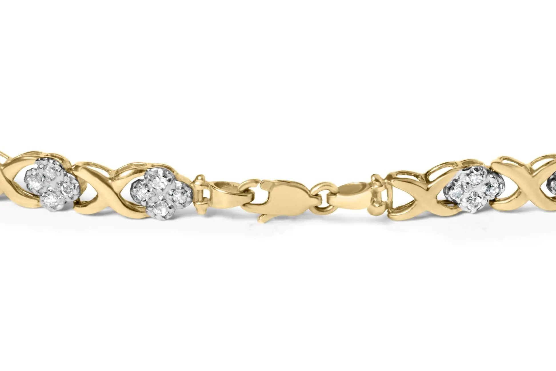 10K Yellow Gold 1.00 Cttw Diamond Cluster X Link Tennis Link 7.50" Bracelet (I - J Color, I2 - I3 Clarity) - Jaazi Intl