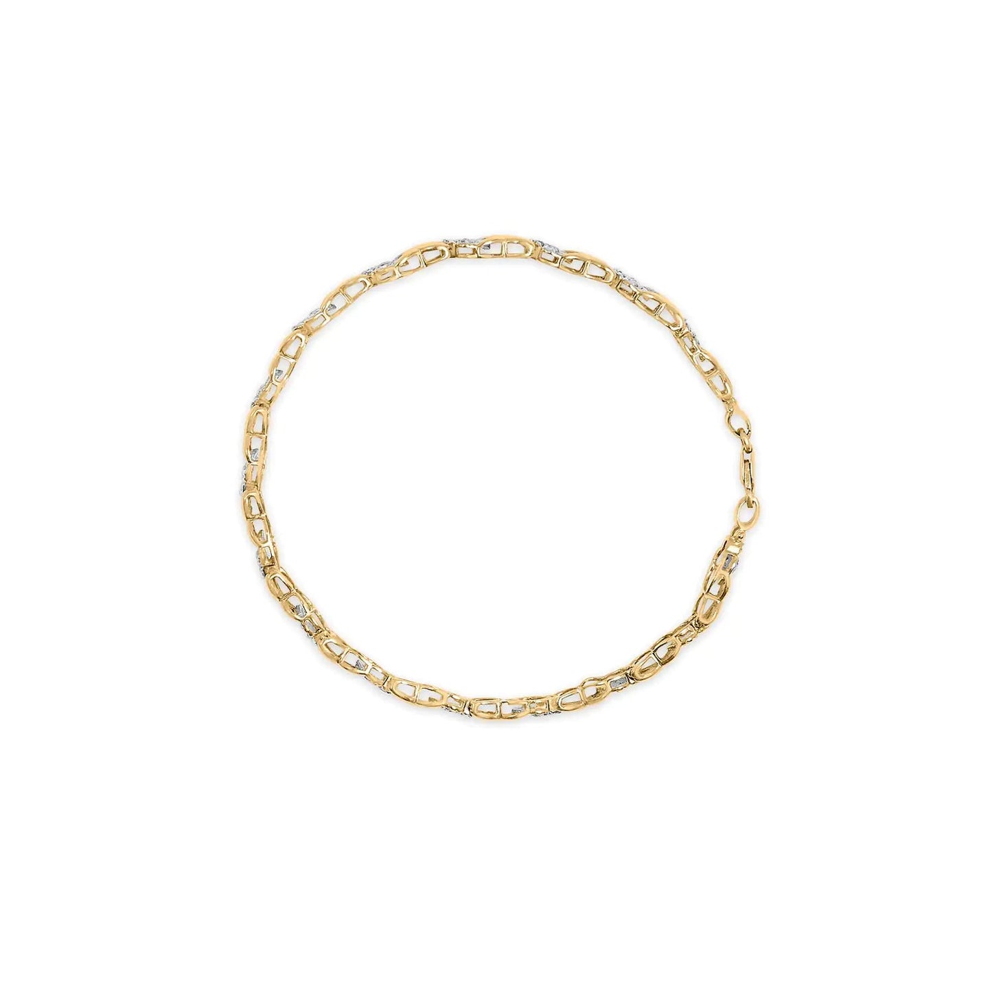 10K Yellow Gold 1.00 Cttw Diamond Cluster X Link Tennis Link 7.50" Bracelet (I - J Color, I2 - I3 Clarity) - Jaazi Intl