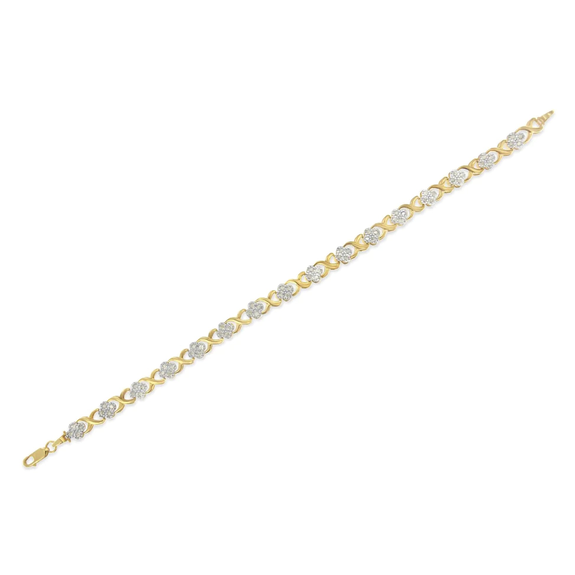 10K Yellow Gold 1.00 Cttw Diamond Cluster X Link Tennis Link 7.50" Bracelet (I - J Color, I2 - I3 Clarity) - Jaazi Intl