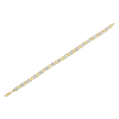 10K Yellow Gold 1.00 Cttw Diamond Cluster X Link Tennis Link 7.50" Bracelet (I - J Color, I2 - I3 Clarity) - Jaazi Intl