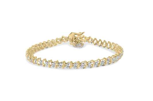 10K Yellow Gold 1.00 Cttw Diamond Spiral Link 7" Bracelet with Heart Charm (H - I Color, I3 Clarity) - Jaazi Intl