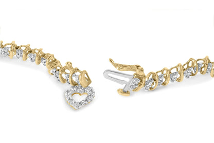 10K Yellow Gold 1.00 Cttw Diamond Spiral Link 7" Bracelet with Heart Charm (H - I Color, I3 Clarity) - Jaazi Intl