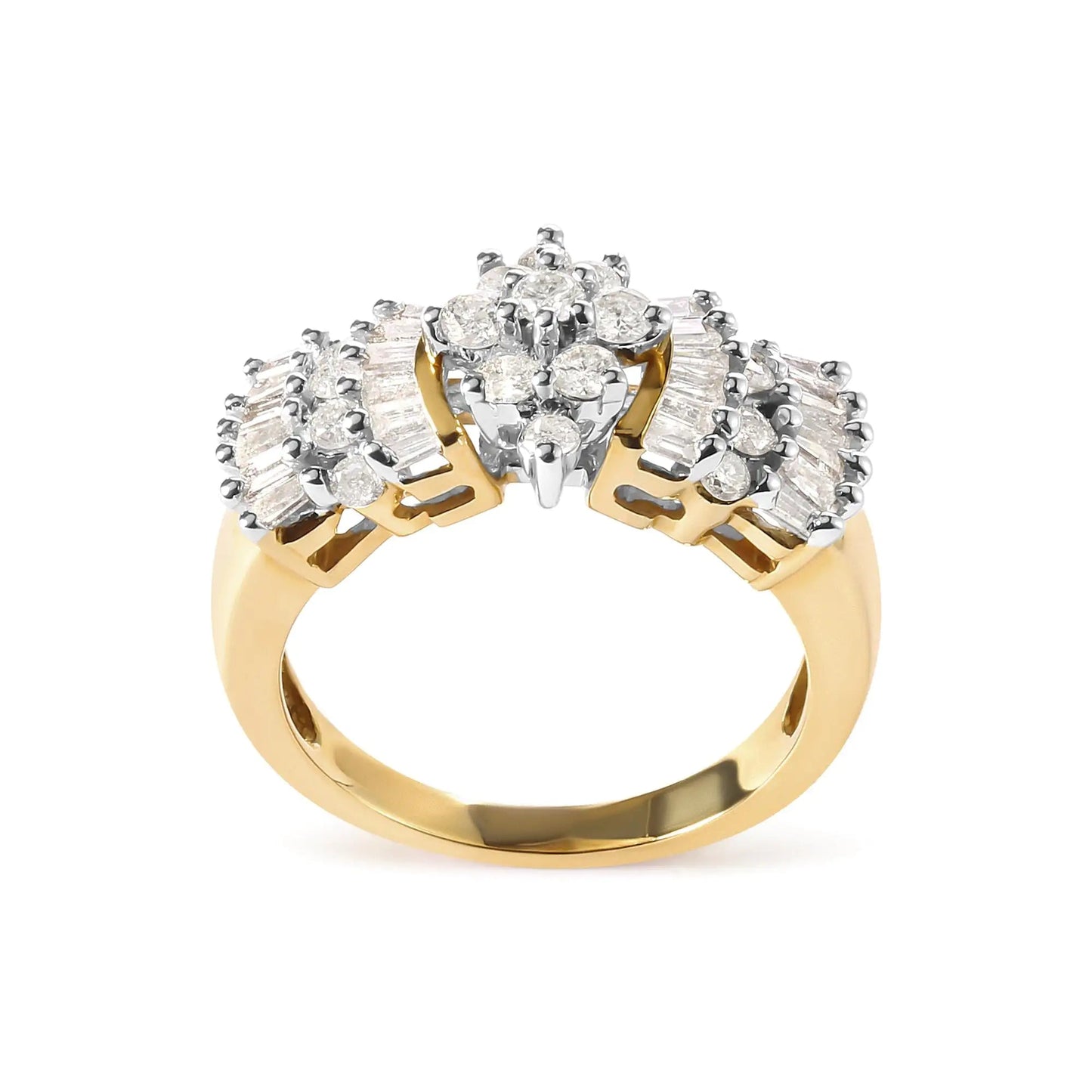 10K Yellow Gold 1.00 Cttw Diamond Starburst Ring Band (H - I Color, I1 - I2 Clarity) - Jaazi Intl