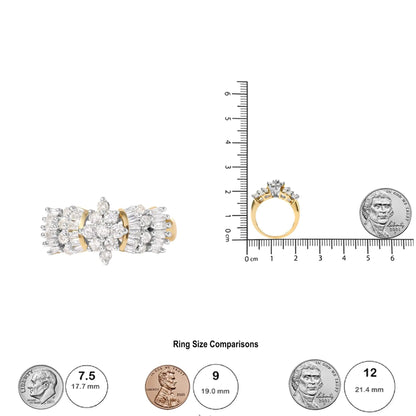 10K Yellow Gold 1.00 Cttw Diamond Starburst Ring Band (H - I Color, I1 - I2 Clarity) - Jaazi Intl