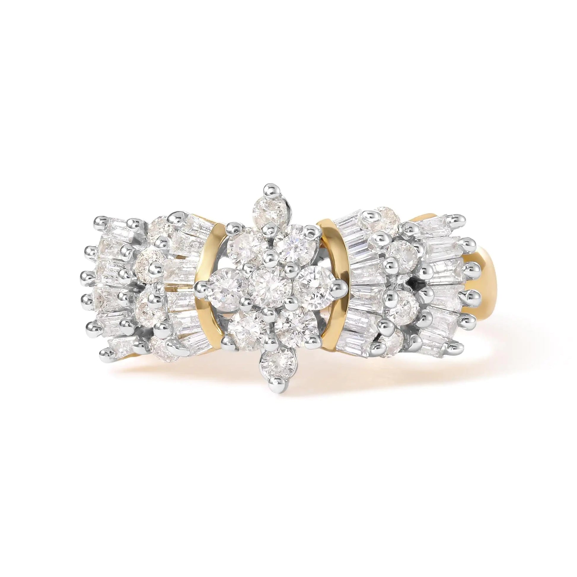 10K Yellow Gold 1.00 Cttw Diamond Starburst Ring Band (H - I Color, I1 - I2 Clarity) - Jaazi Intl