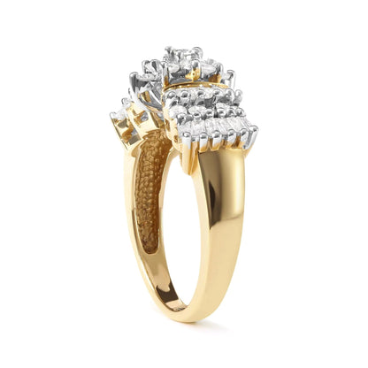 10K Yellow Gold 1.00 Cttw Diamond Starburst Ring Band (H - I Color, I1 - I2 Clarity) - Jaazi Intl