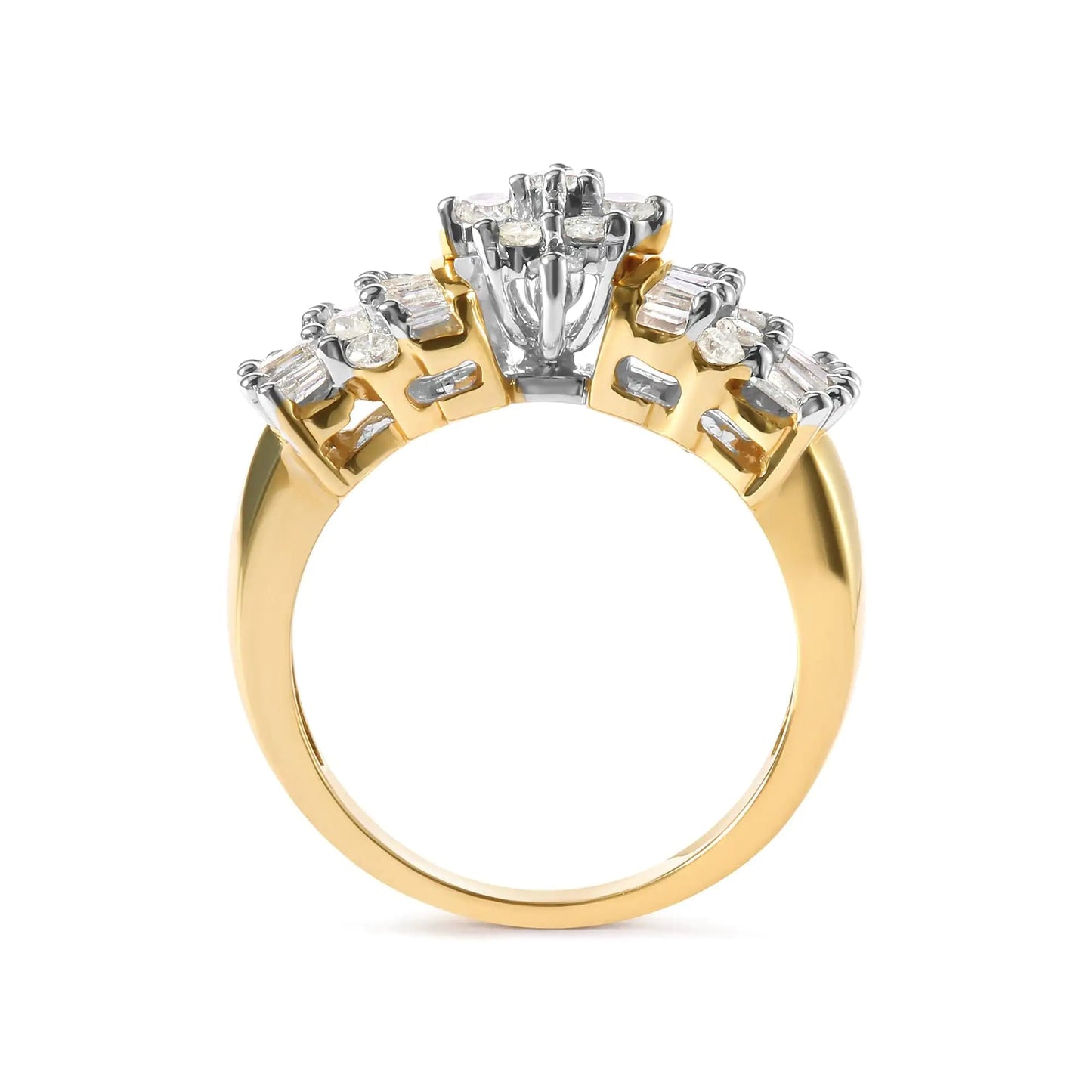 10K Yellow Gold 1.00 Cttw Diamond Starburst Ring Band (H - I Color, I1 - I2 Clarity) - Jaazi Intl