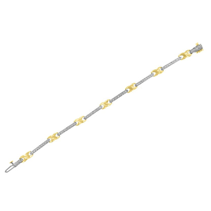 10K Yellow Gold 1.00 Cttw Pave Set Diamond Bar and X - Link 7" Bracelet (I - J Color, I3 Quality) - Jaazi Intl